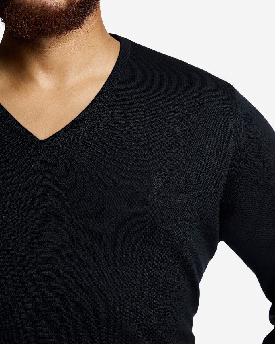 Pull à col en V en laine mérinos extra fine LFC X John Smedley pour homme, noir - Image 2