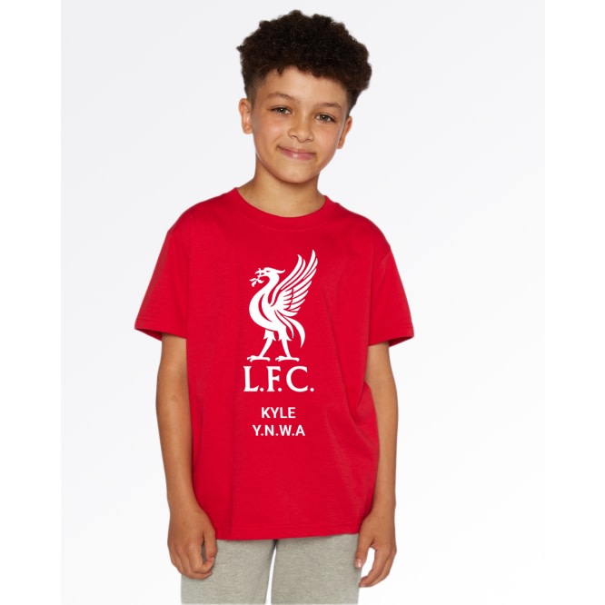 LFC Junior White Liverbird personlig röd T-shirt - Image 1