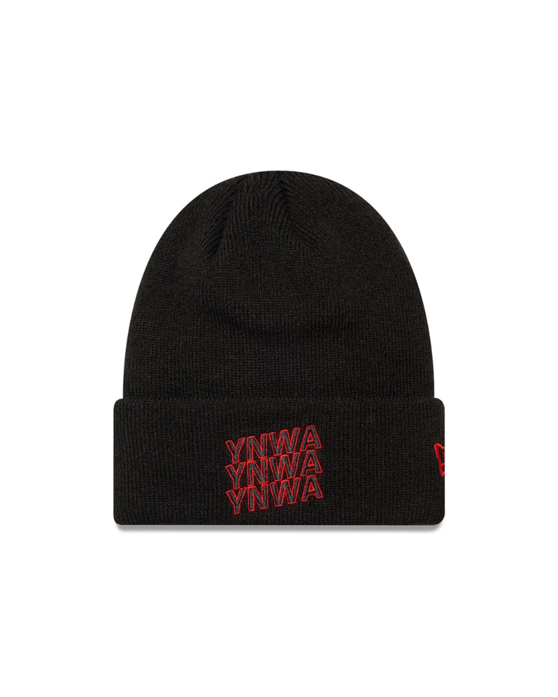 LFC New Era Kids YNWA หมวกถักผ้าพันคอย สีดำและสีแดง - Image 1