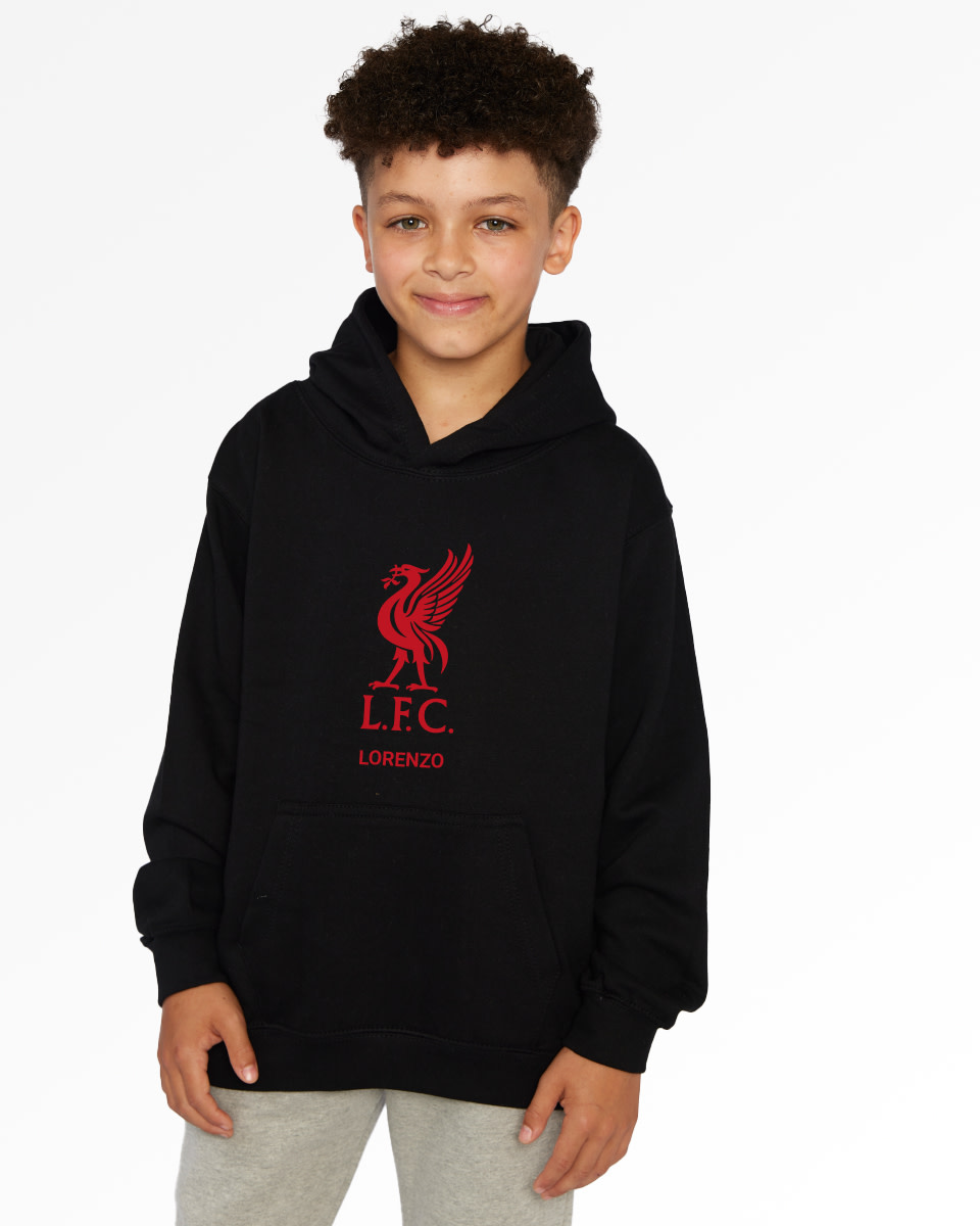 LFC Junior Red Liverbird Personalised Black Hoody - Image 1
