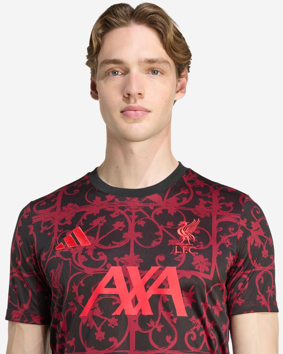 LFC adidas Mens 25/26 Short Sleeve Pre-Match Shirt Black - Image 4