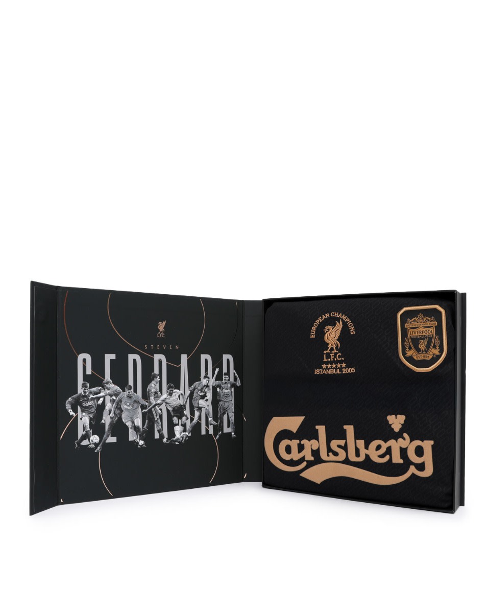LFC Signed Gerrard Istanbul Boxed Shirt Black & Gold - Image 3