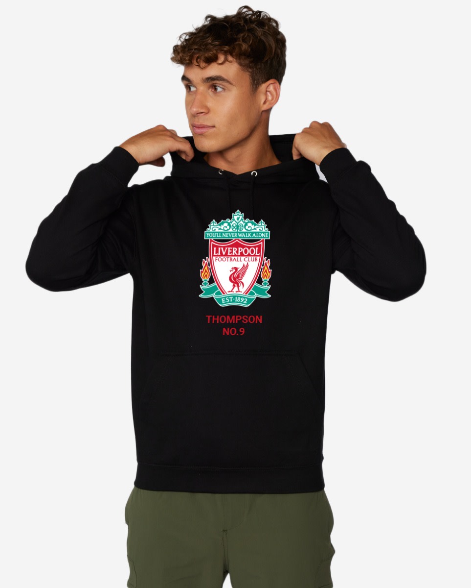 LFC Crest Personalised Black Hoody - Image 1