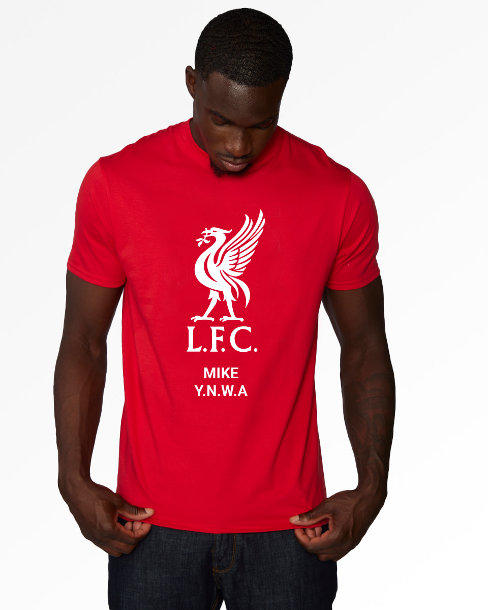 LFC White Liverbird Personalised Red Tee - Image 1