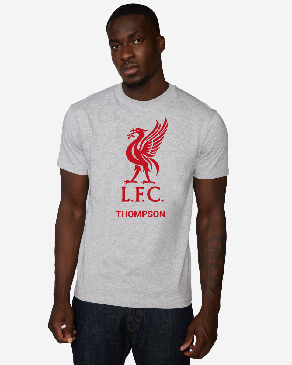 LFC Red Liverbird personlig grå T-shirt - Image 1