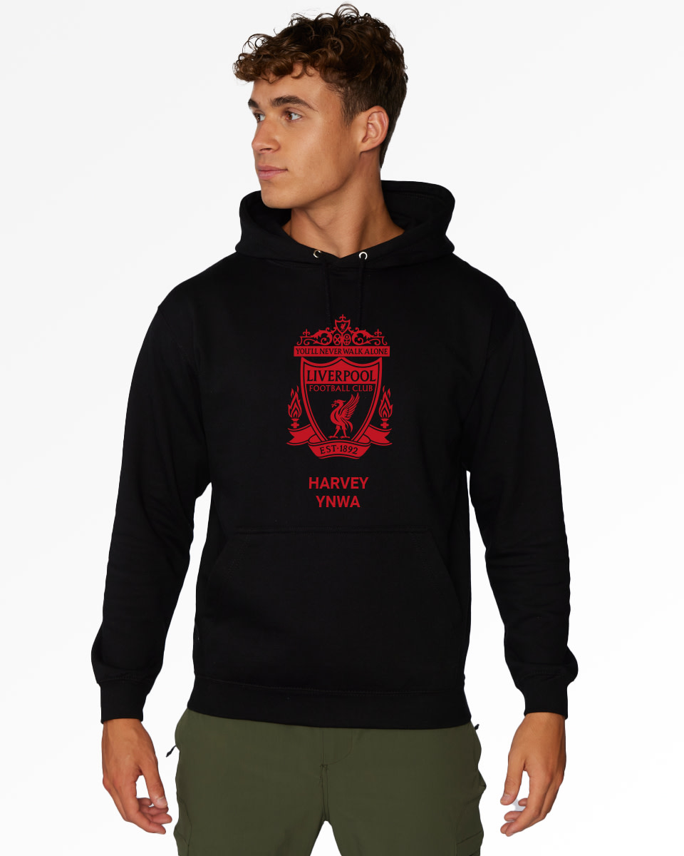 LFC Red Crest personlig svart hettegenser - Image 1