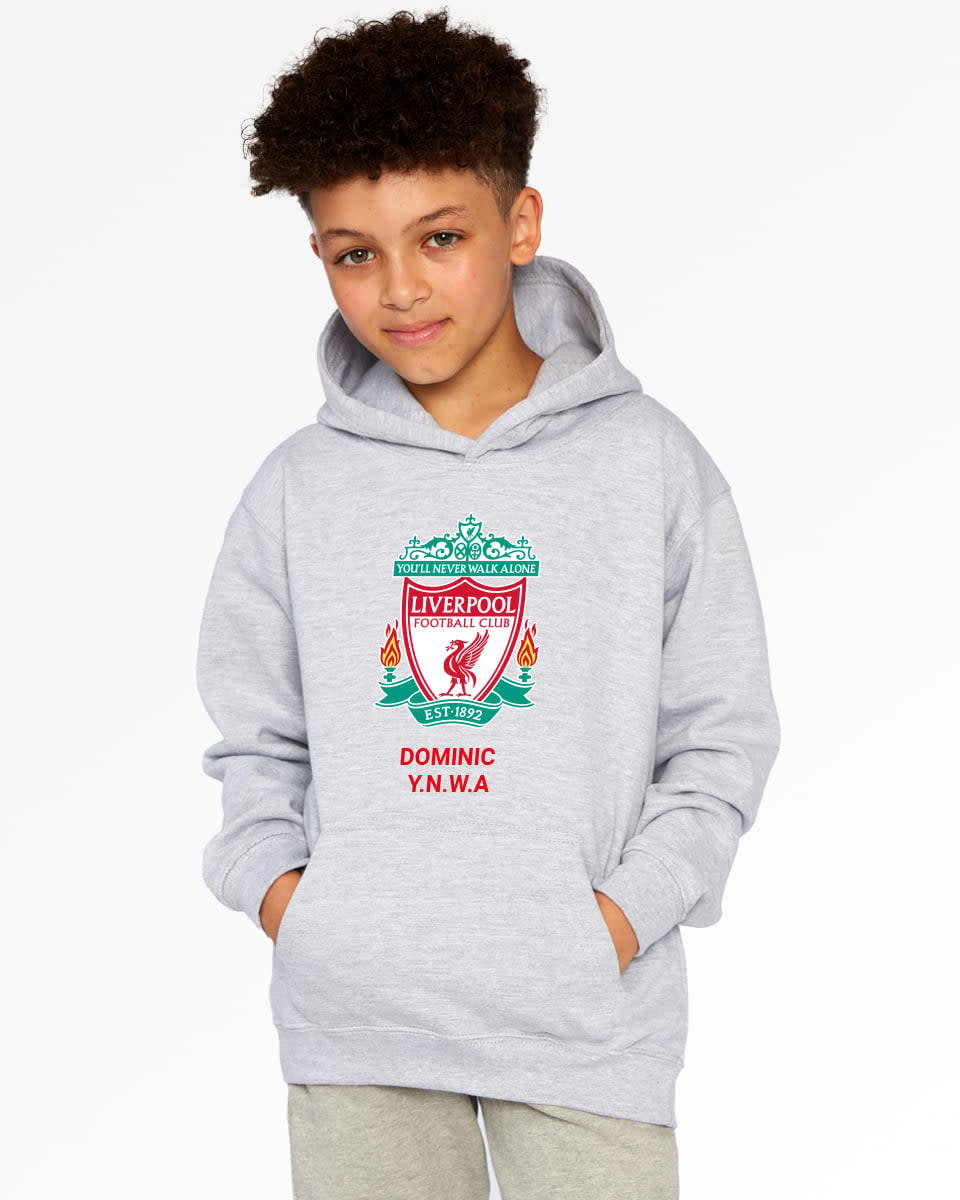 LFC Junior Crest Personalised Grey Hoody - Image 1