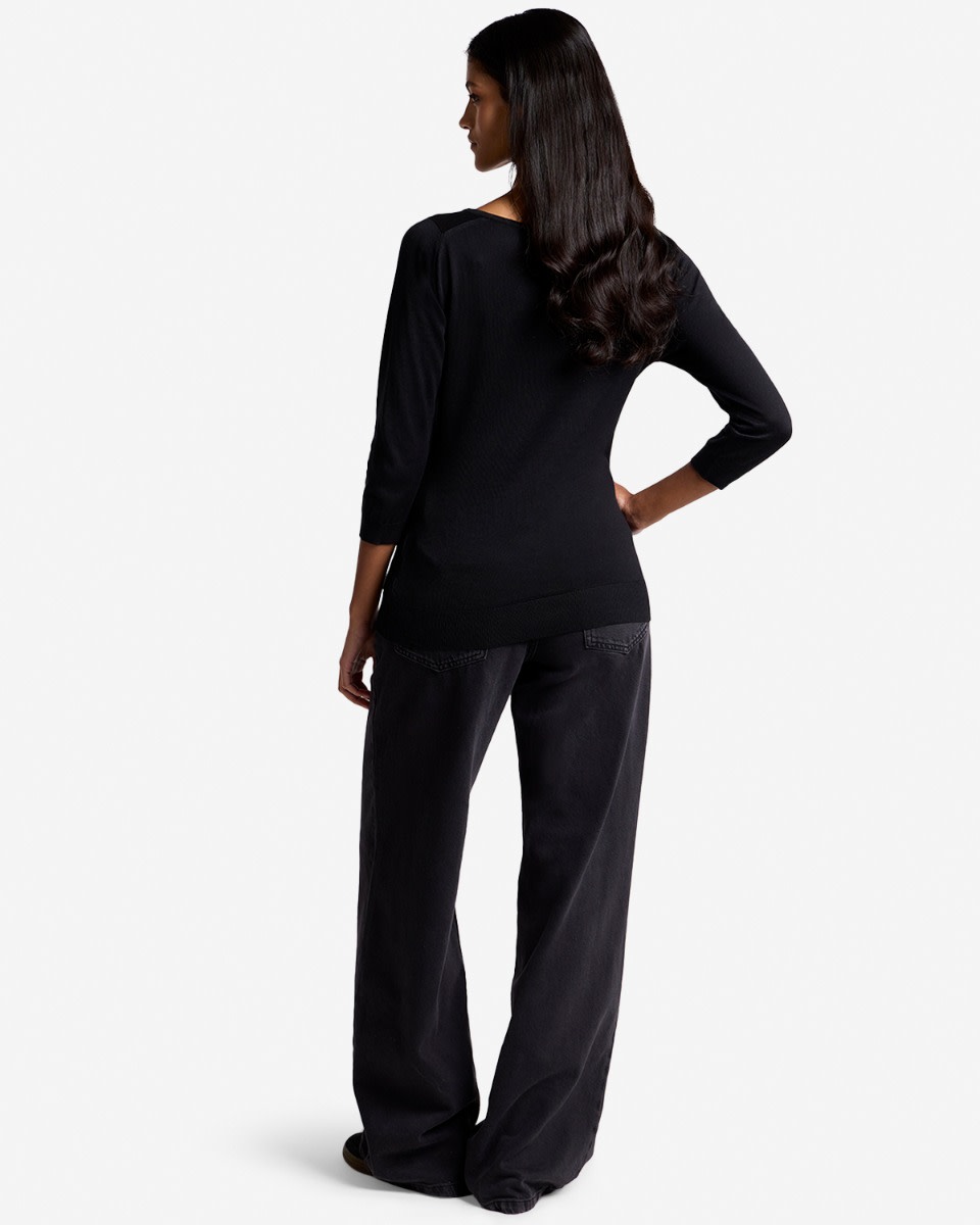 LFC X John Smedley Sea Island Cotton Womens 3/4 Sleeve Jumper Black - Image 4