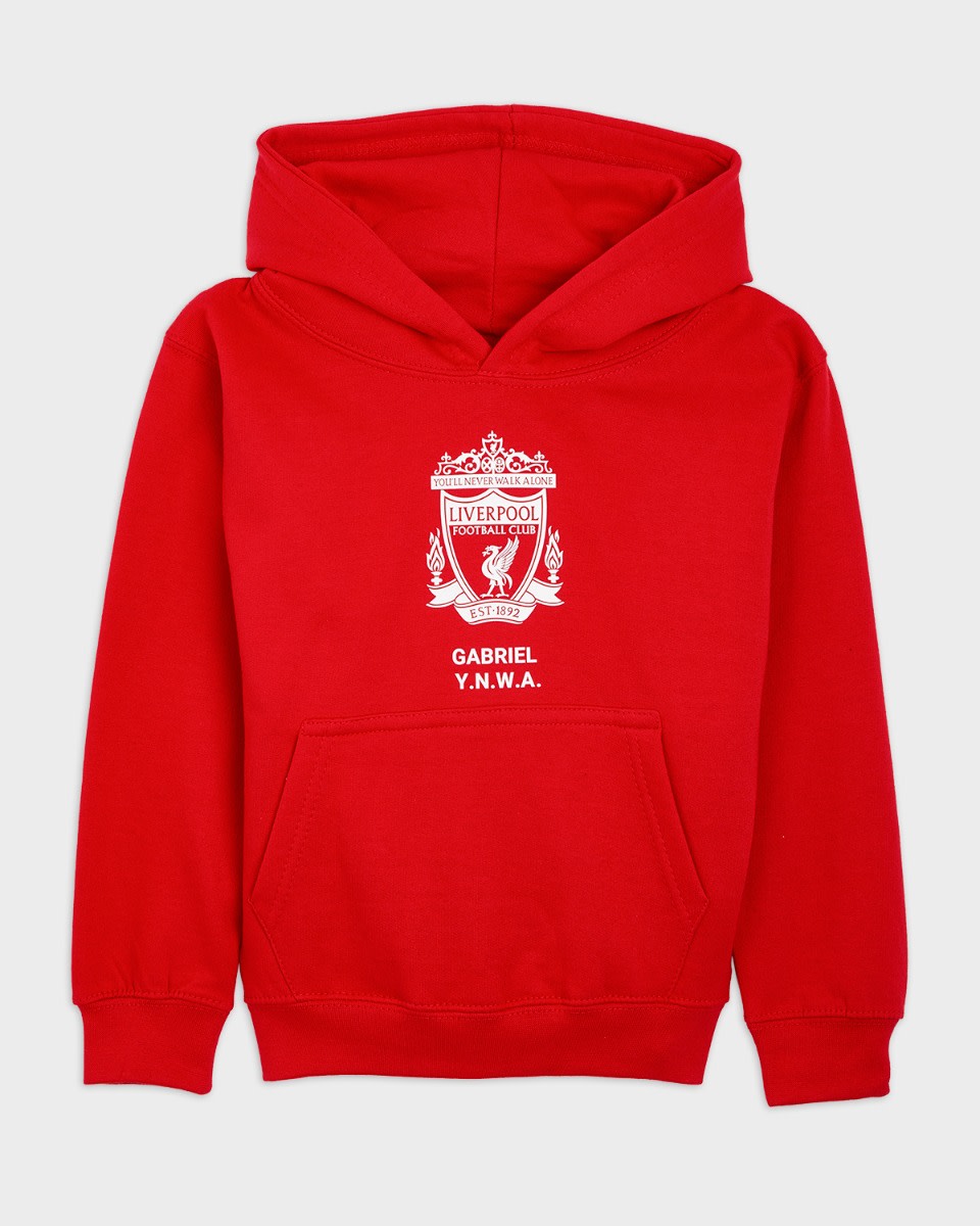 LFC Junior White Crest personlig rød hettegenser - Image 2