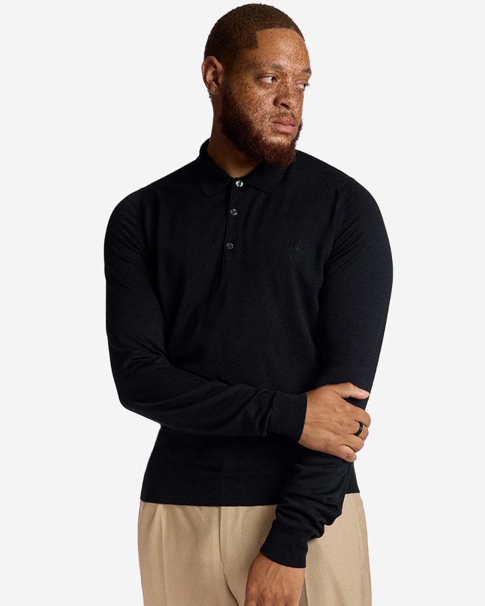 LFC X John Smedley Extra Fine Merino Wool Black Mens Long Sleeve