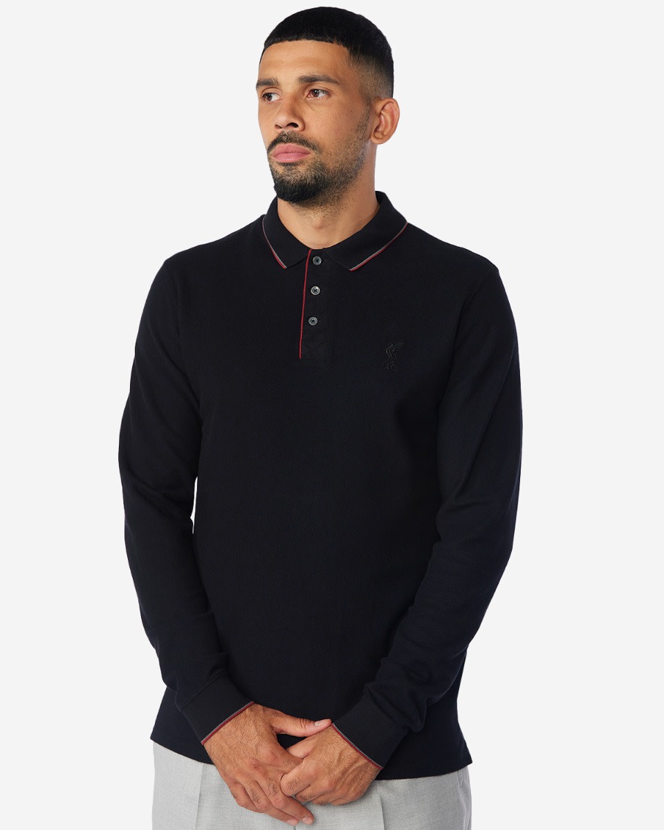 LFC Mens Black Firma Long Sleeve Tipping Polo - Image 1