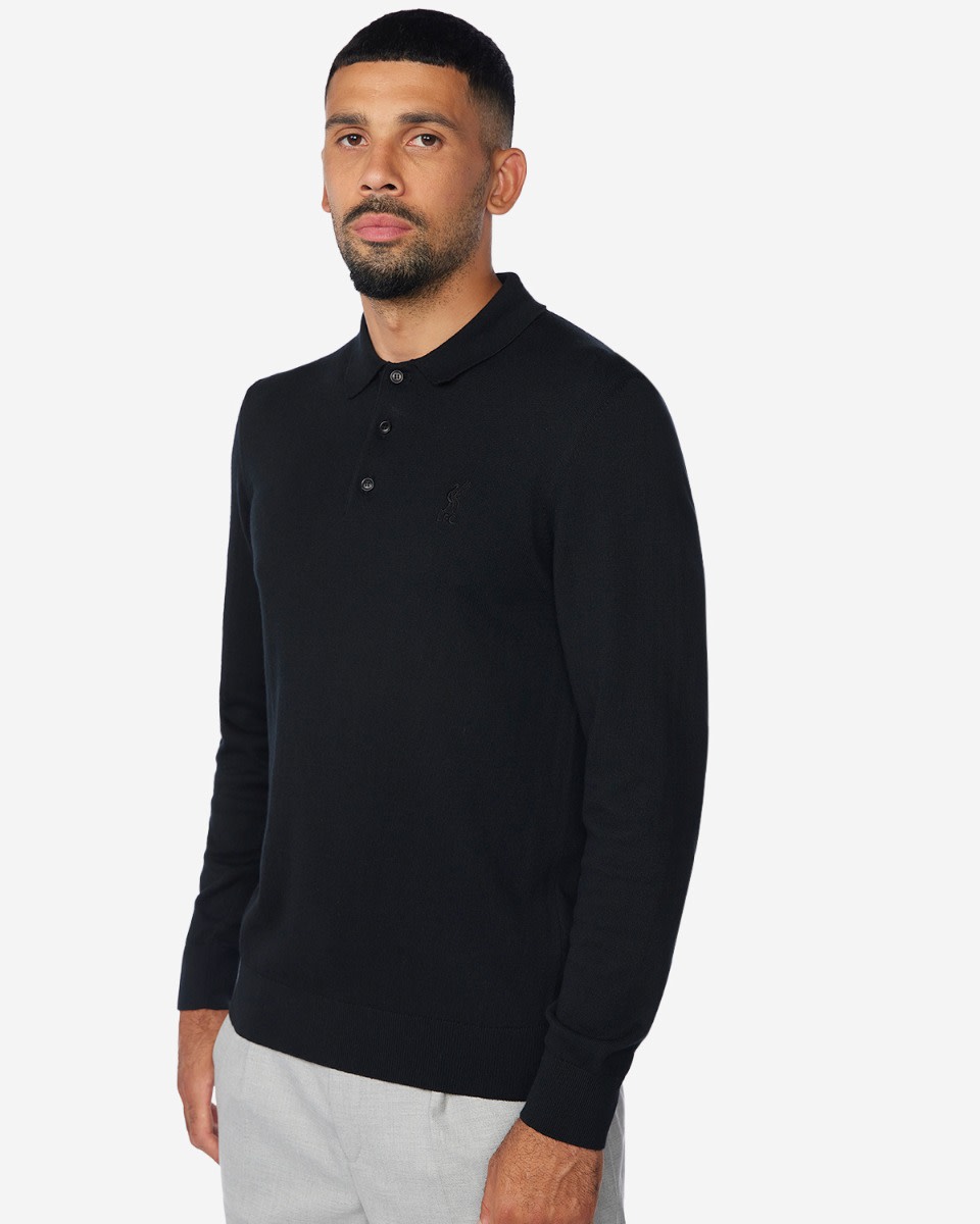 เสื้อโปโลถักแขนยาวผู้ชาย LFC สีดำ - Image 3