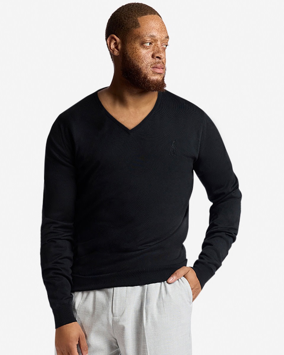 Pull à col en V en laine mérinos extra fine LFC X John Smedley pour homme, noir - Image 1