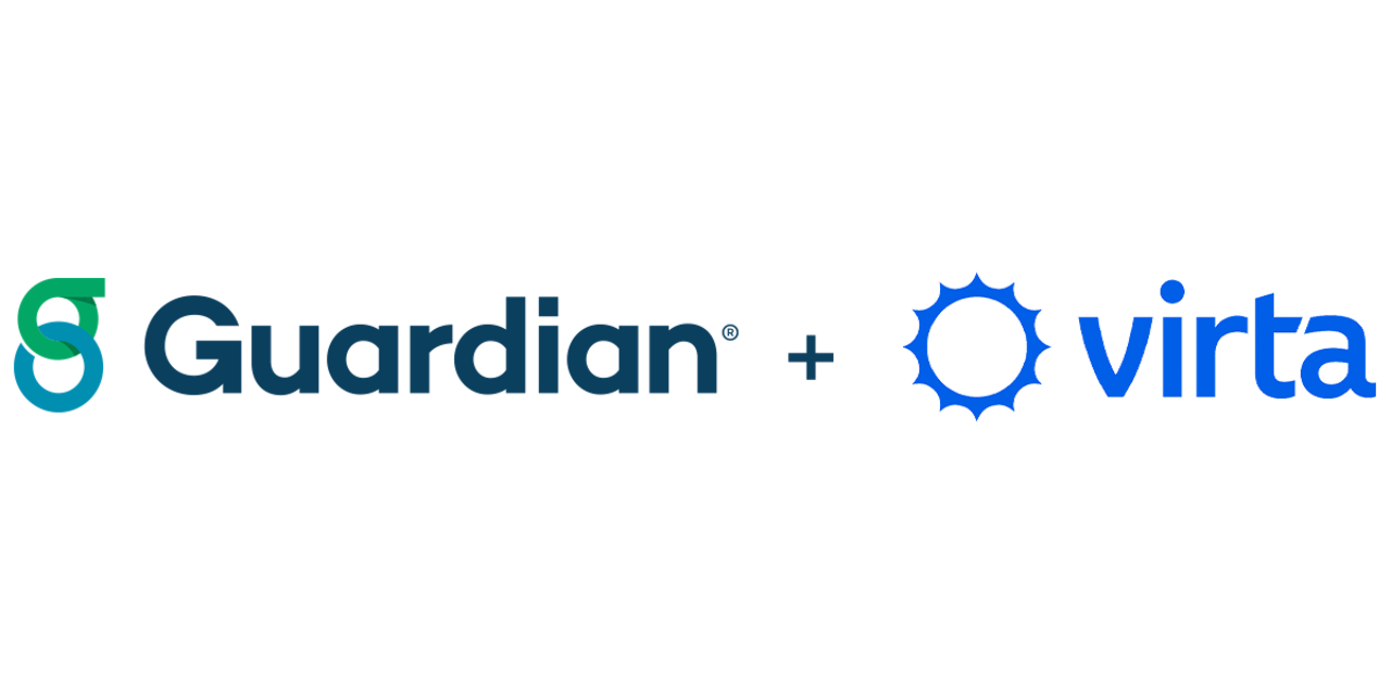 Guardian and Virta logos displayed side by side, separated by a vertical line.