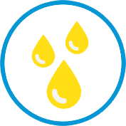 Three yellow water drop symbols inside a circle