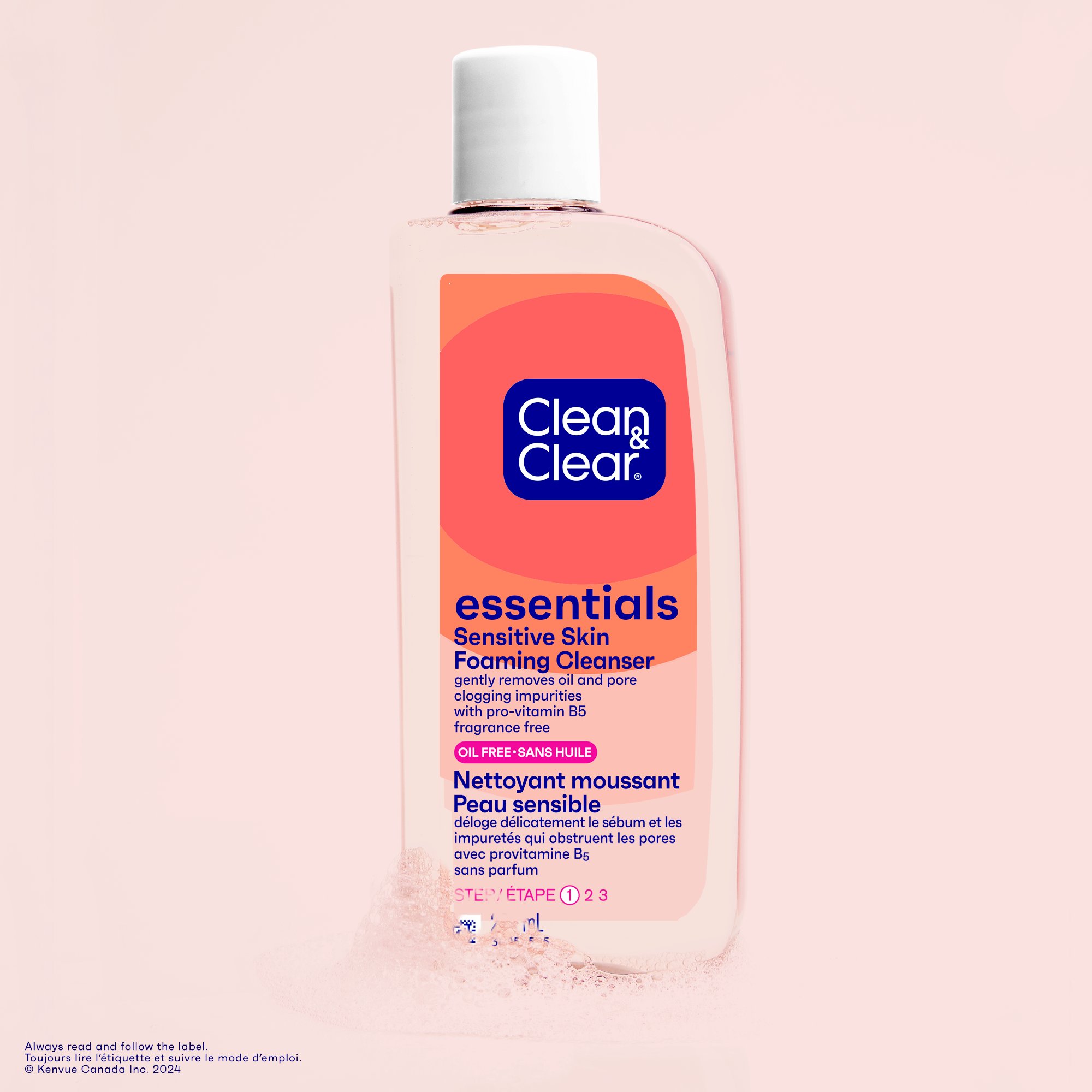 Front shot of Clean & Clear Essentials® Sensitive Skin Foaming Facial Cleanser, 235mL