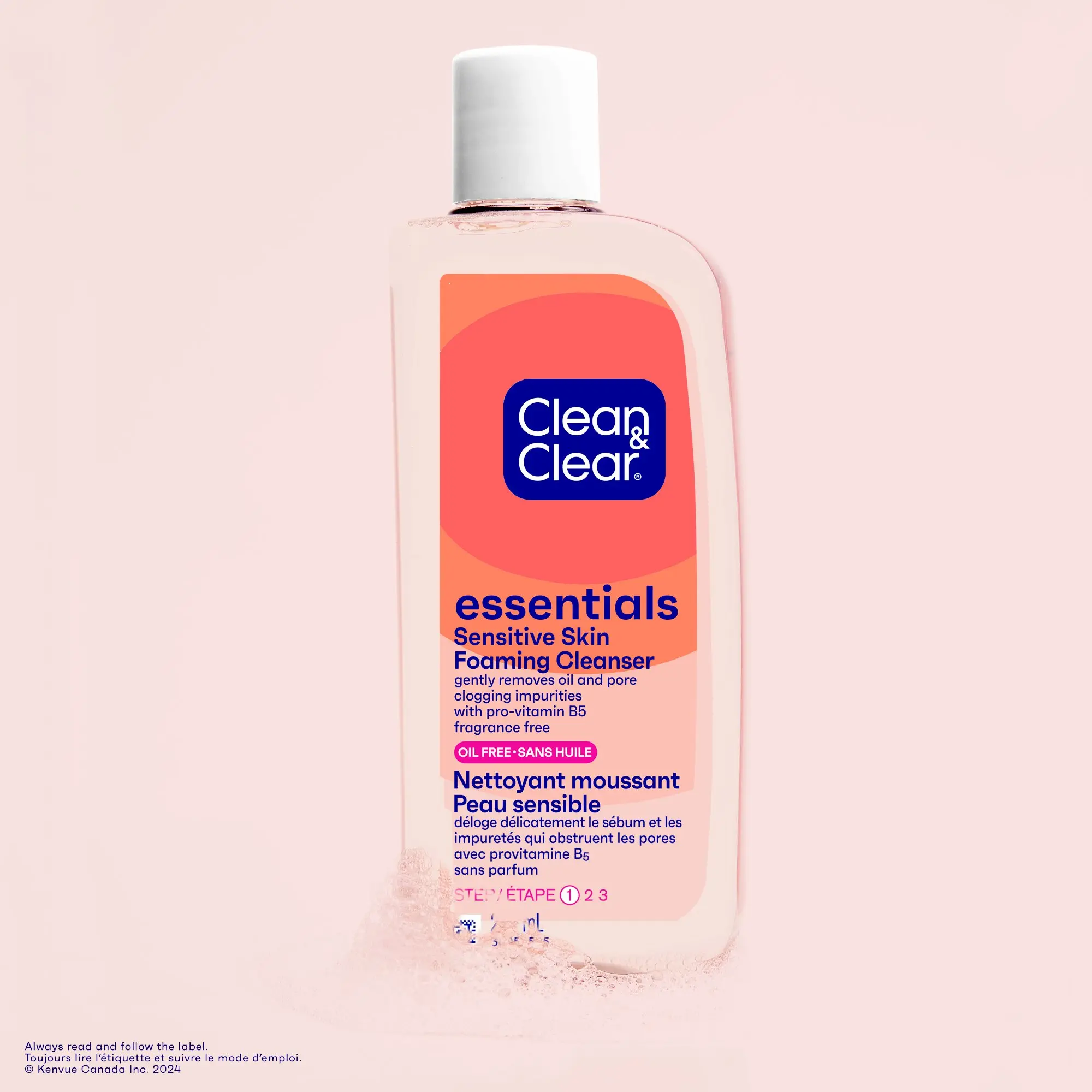 Front shot of Clean & Clear Essentials® Sensitive Skin Foaming Facial Cleanser, 235mL