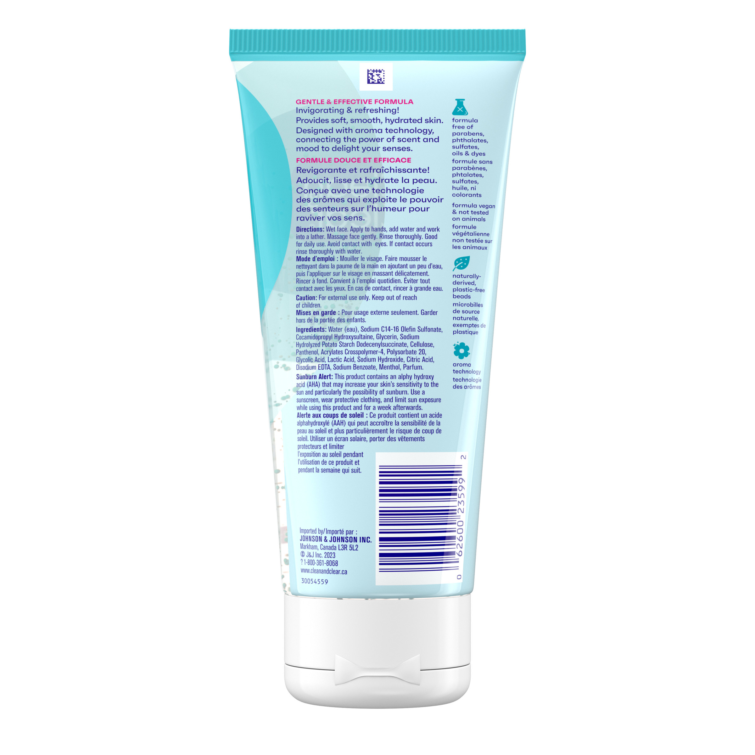 Vue arrière du nettoyant exfoliant Action profonde CLEAN & CLEAR®, tube compressible 