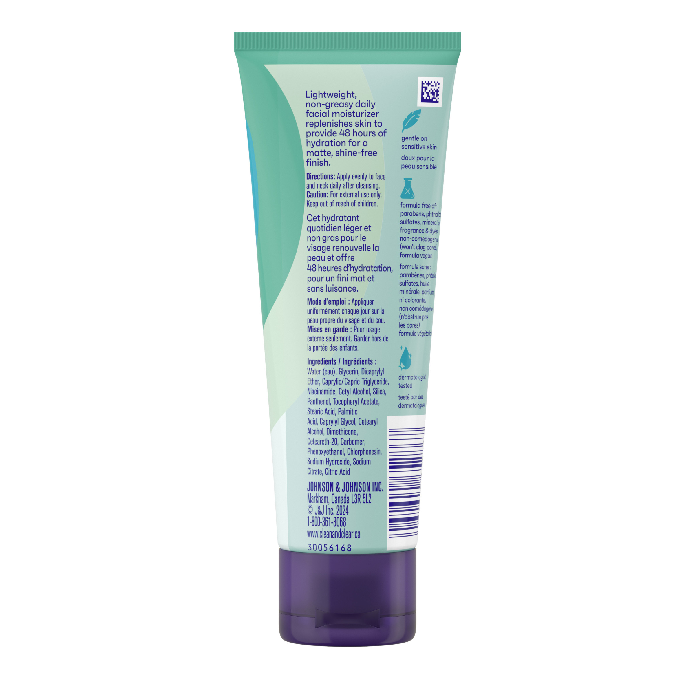 Back side shot of Clean & Clear® Daily Mattifying Moisturizer, 100mL