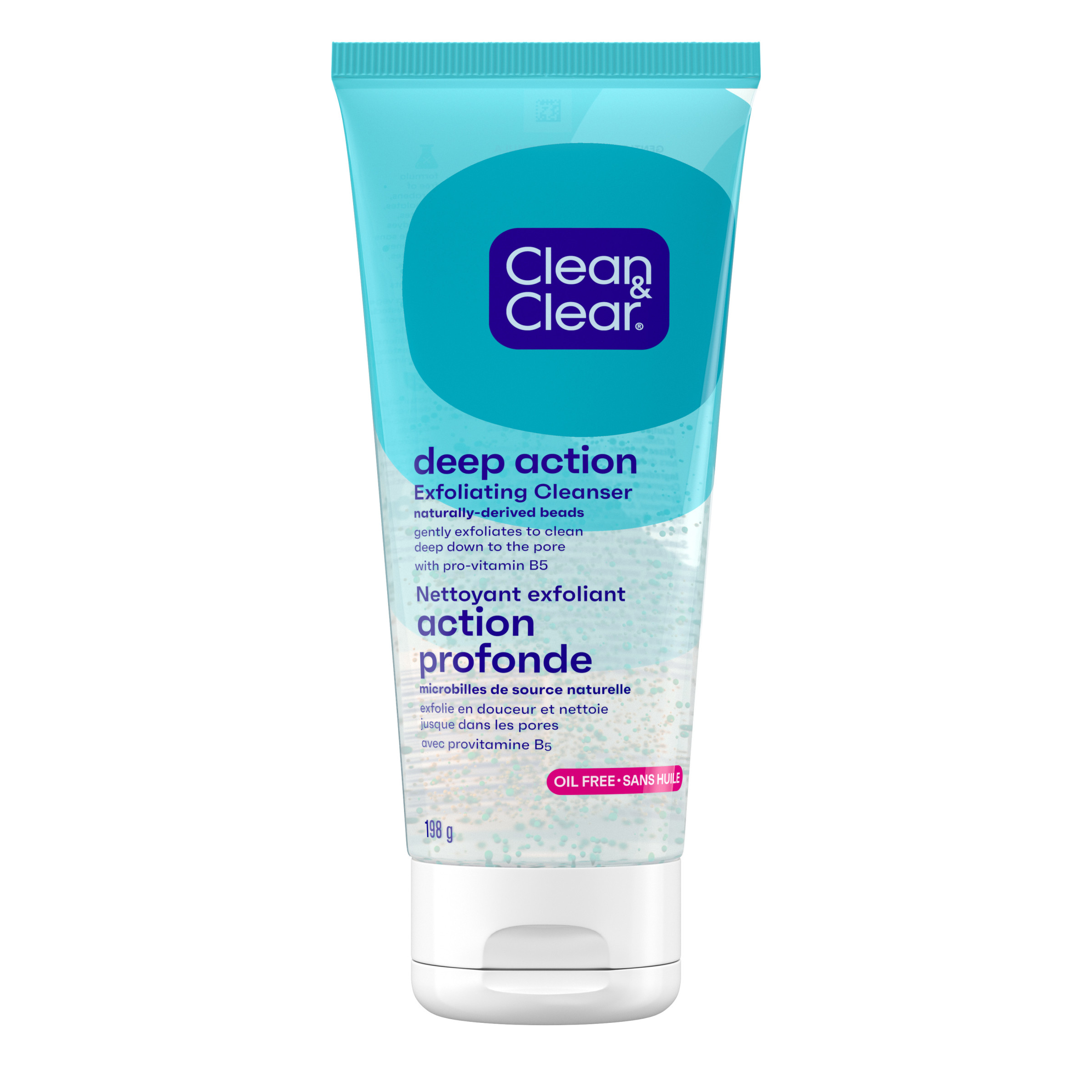 Front shot of CLEAN & CLEAR® Deep Action Exfoliating Cleanser, squeeze tube