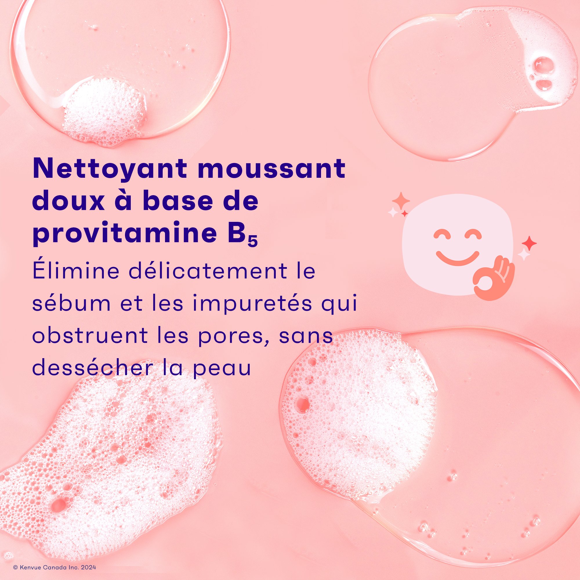 Mousse et bulles du nettoyant moussant à côté de l’icône « belle apparence »