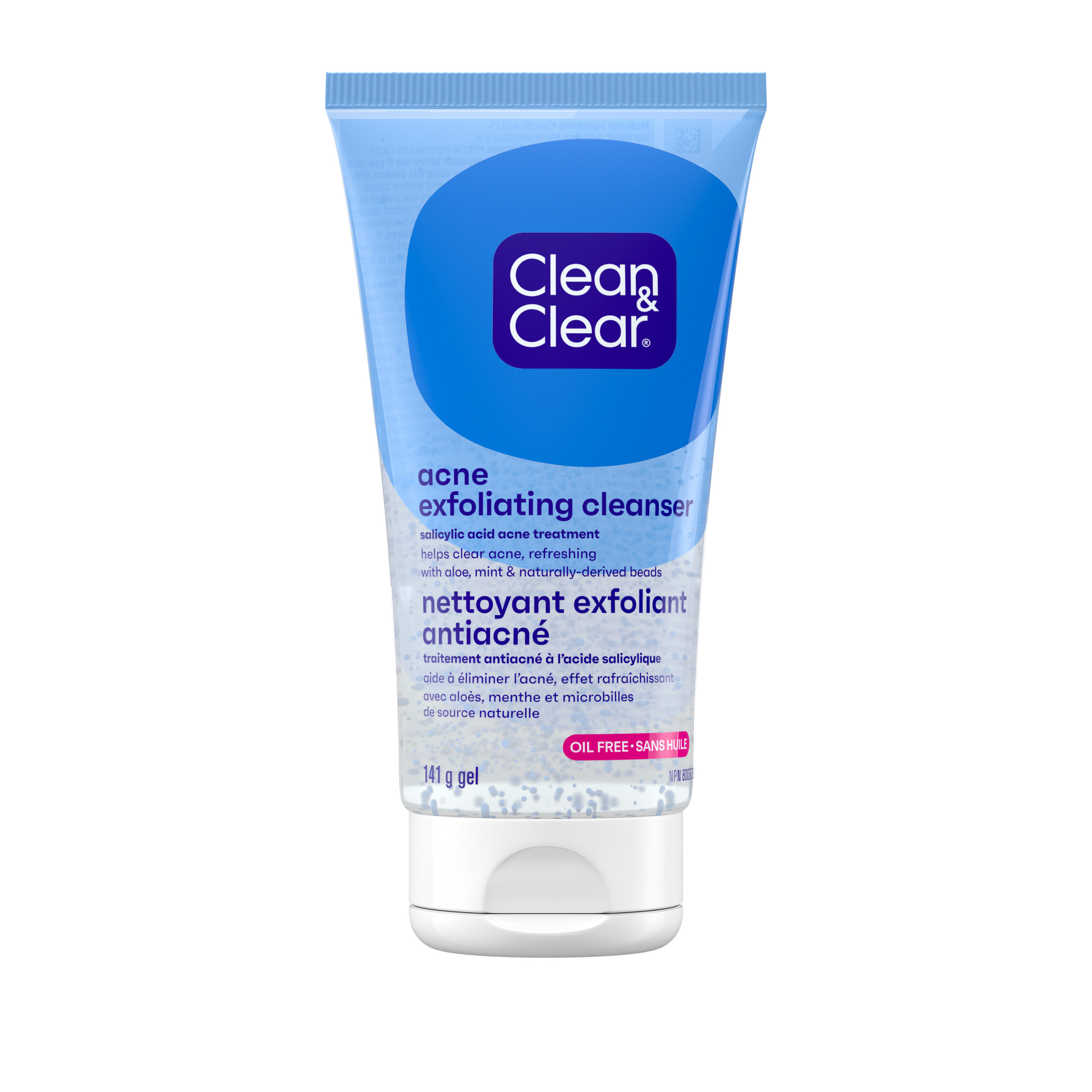 Front shot of  CLEAN & CLEAR® Acne Exfoliating Cleanser, squeeze tube