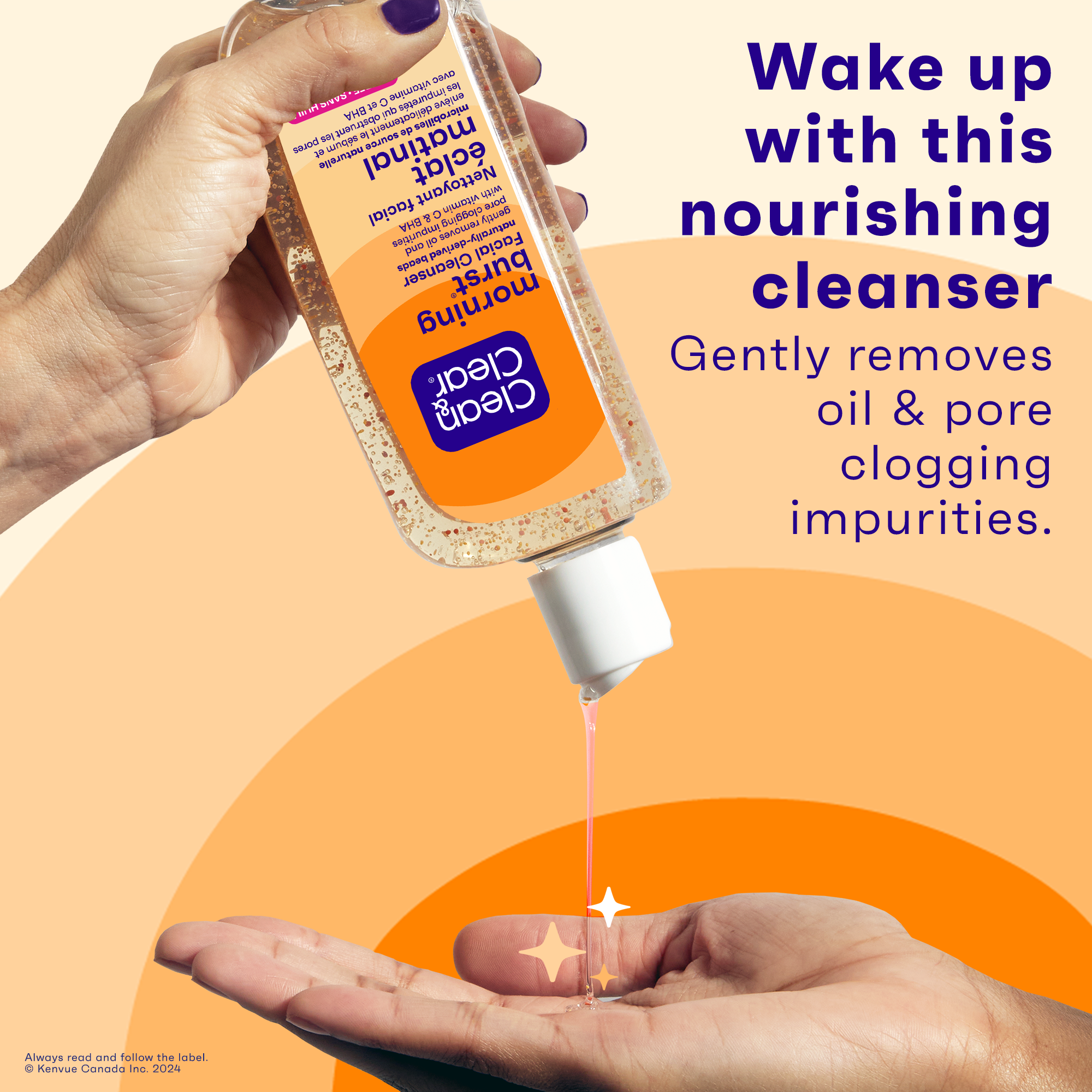 Someone is pouring CLEAN & CLEAR® MORNING BURST® Facial Cleanser product on their hand 