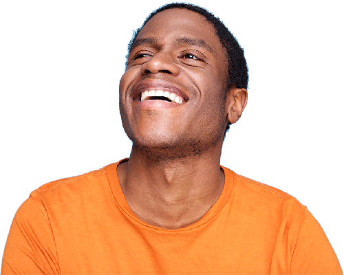 man looking up and smiling