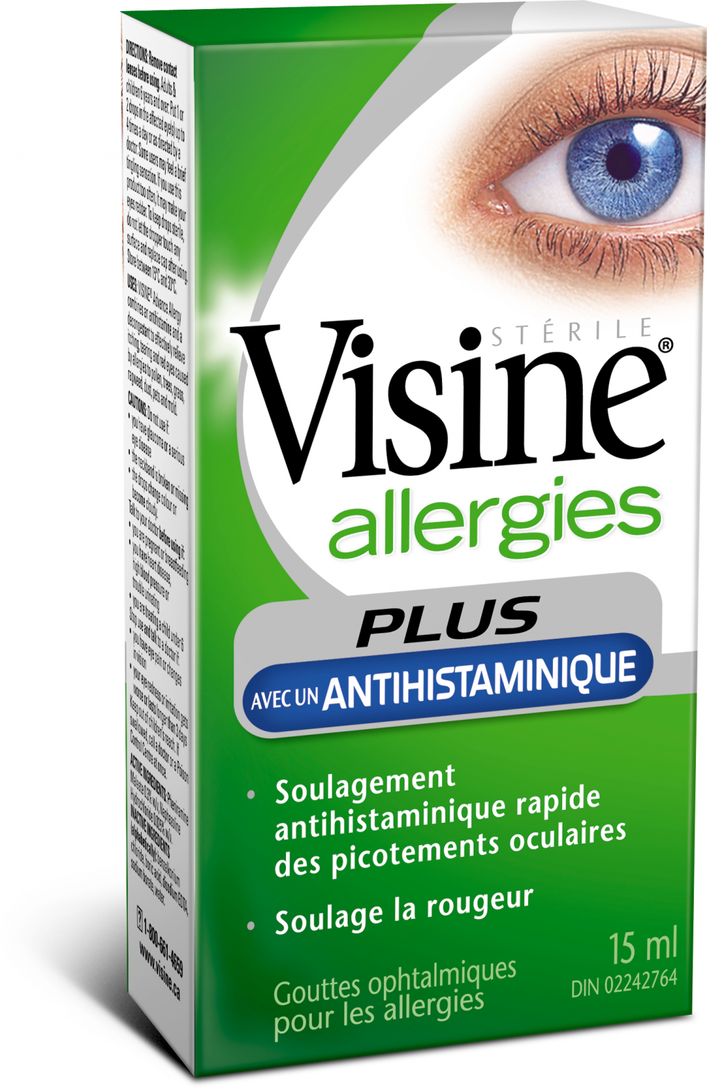 Une boîte de gouttes VISINE® Plus avec anthihistaminique, 15 ml