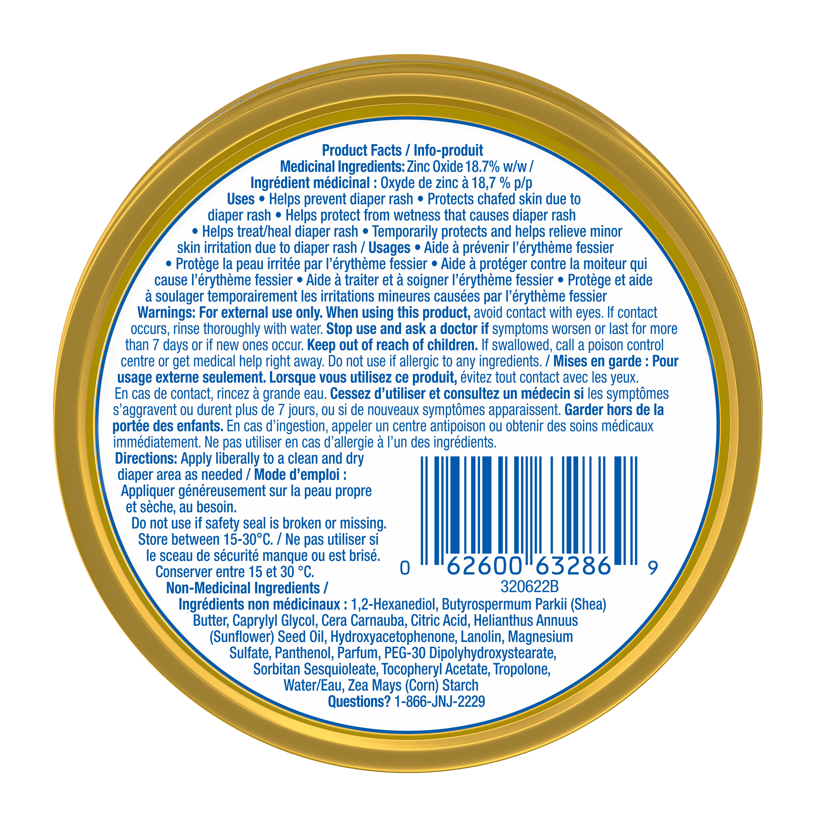 Arrière du contenant de crème médicamenteuse contre l’érythème fessier PENATEN® Original, 166 g