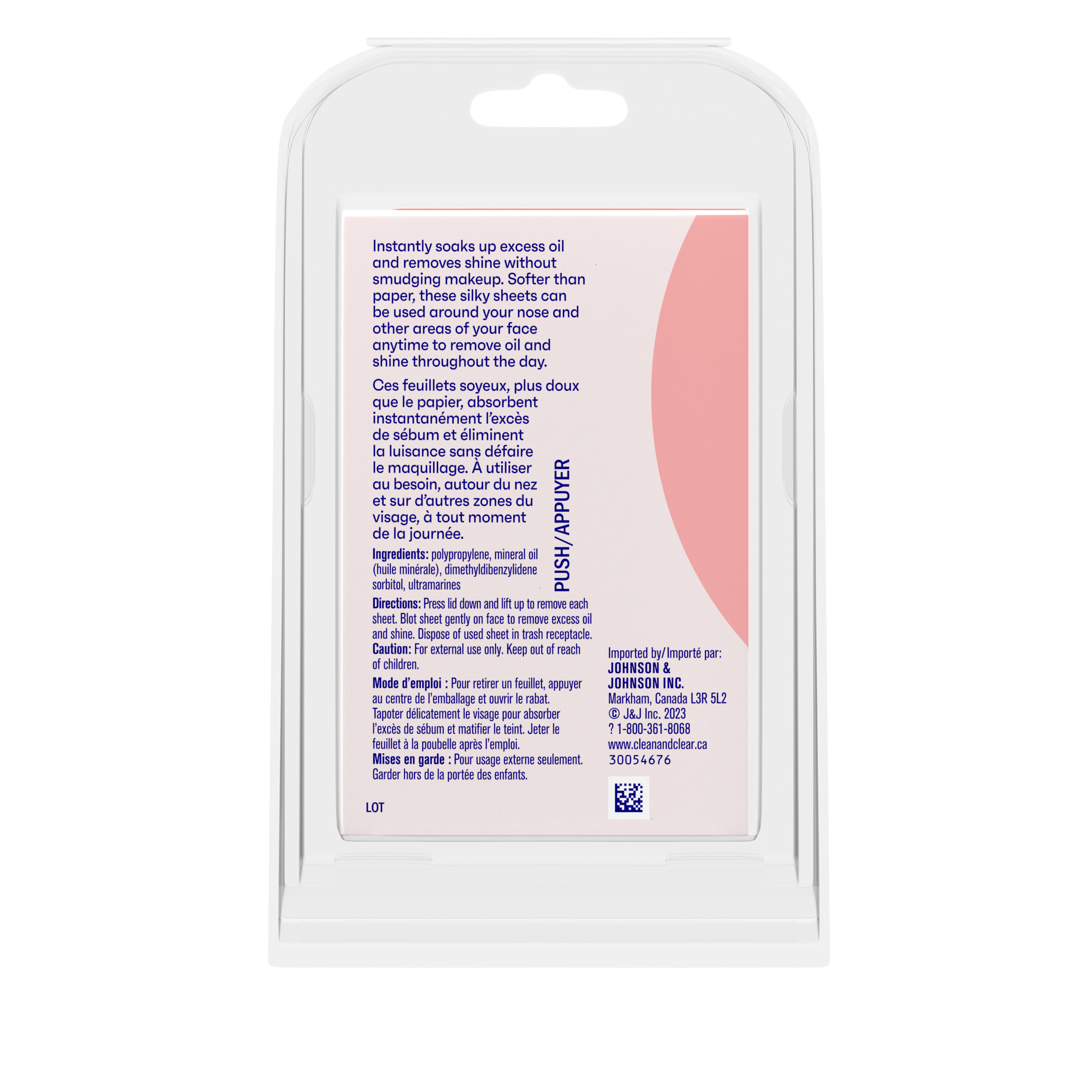 Back shot of CLEAN & CLEAR  ESSENTIALS® Oil Absorbing Sheets package