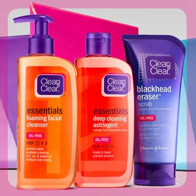 Three clean and clear cleanser product bottles