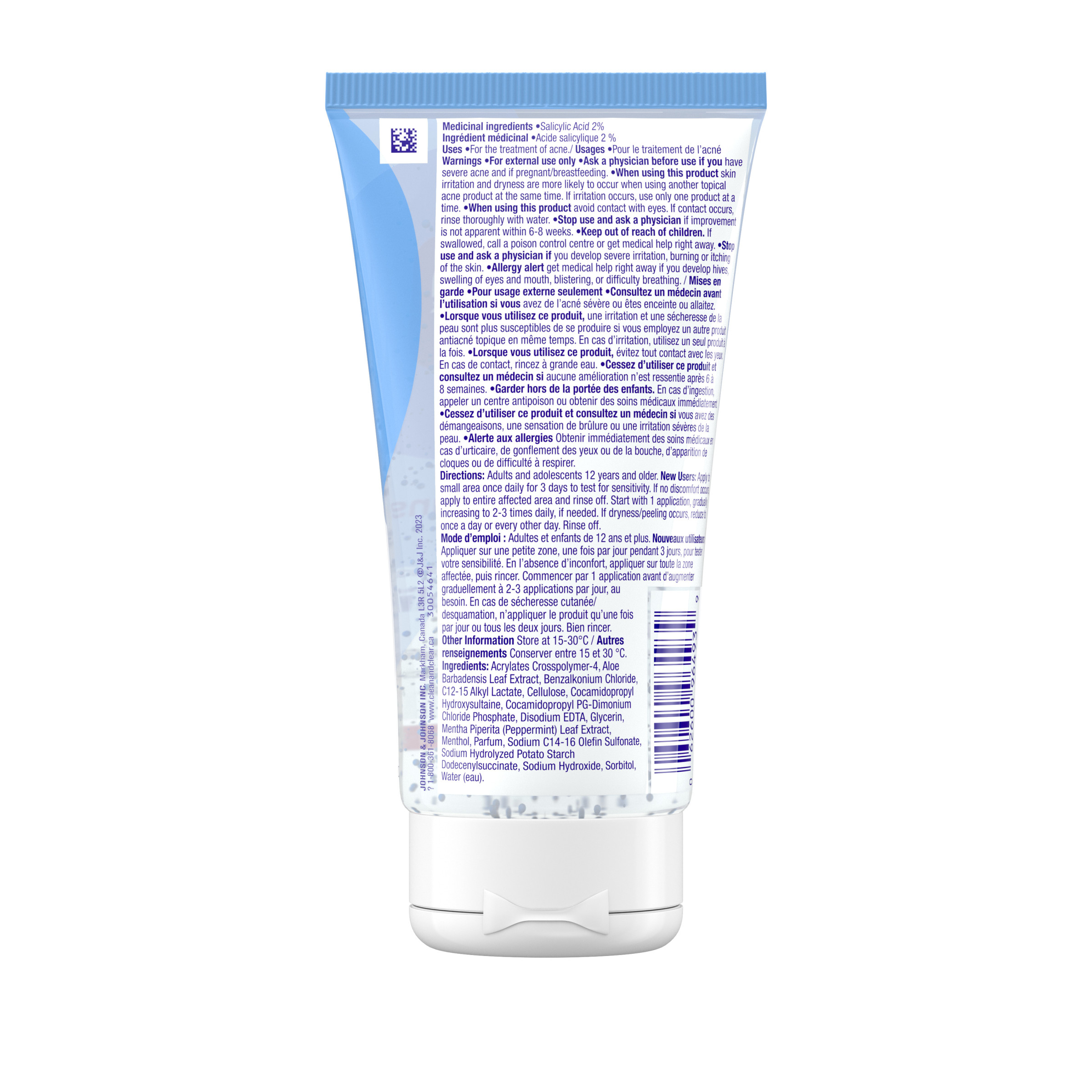 Vue arrière du nettoyant exfoliant antiacné CLEAN & CLEAR®, tube compressible