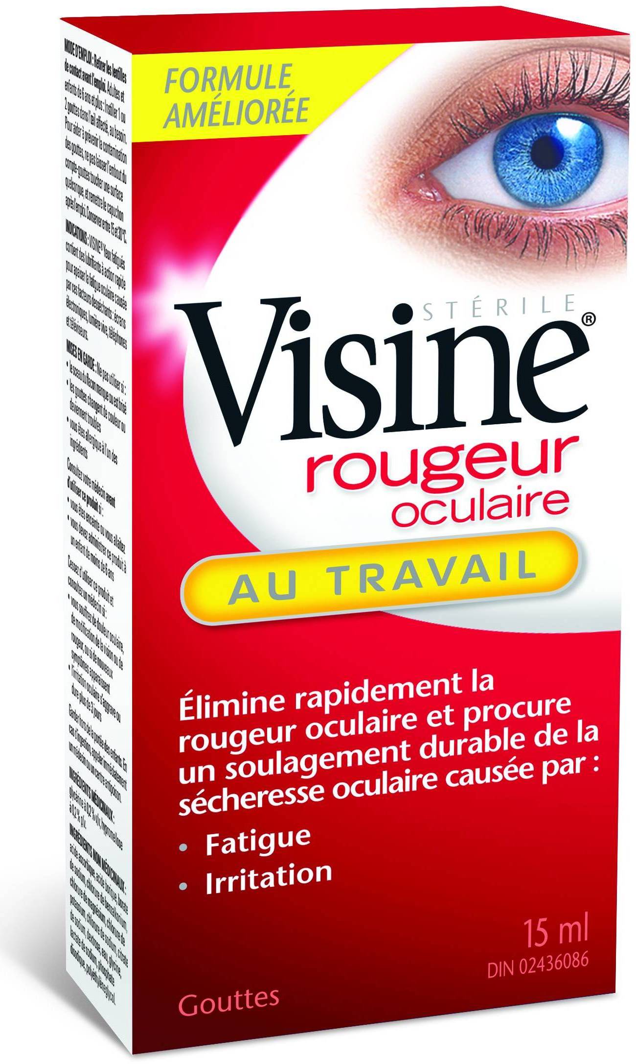 Une boîte de gouttes VISINE® Rougeur oculaire au travail, 15 ml