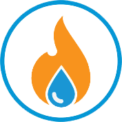 Water drop and fire icon inside a circle