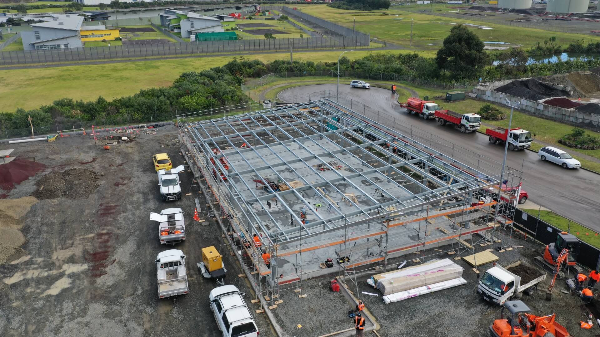 Aerial view of a construction site