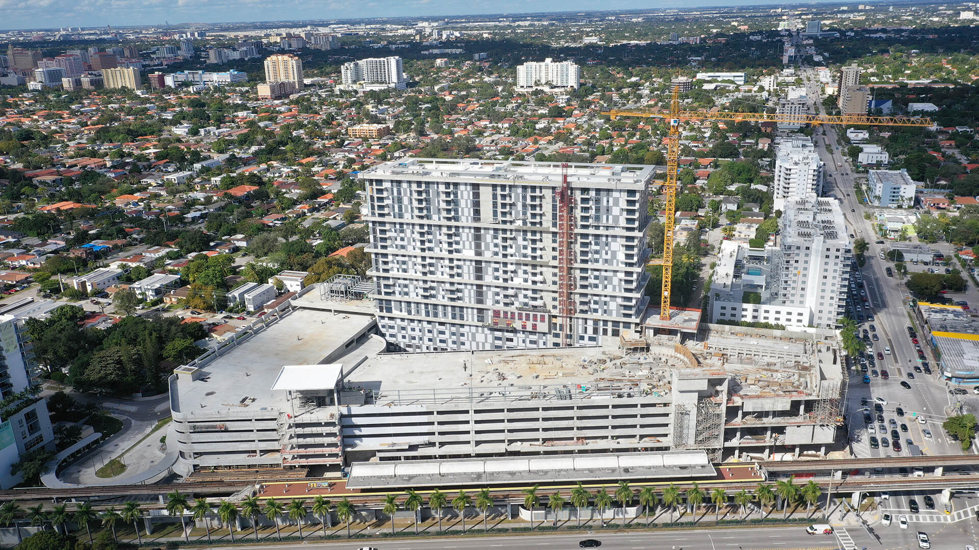 A building under construction in a city