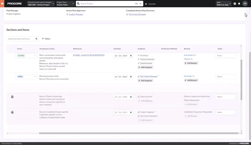 Animation of Procore's Quality Safety product UI