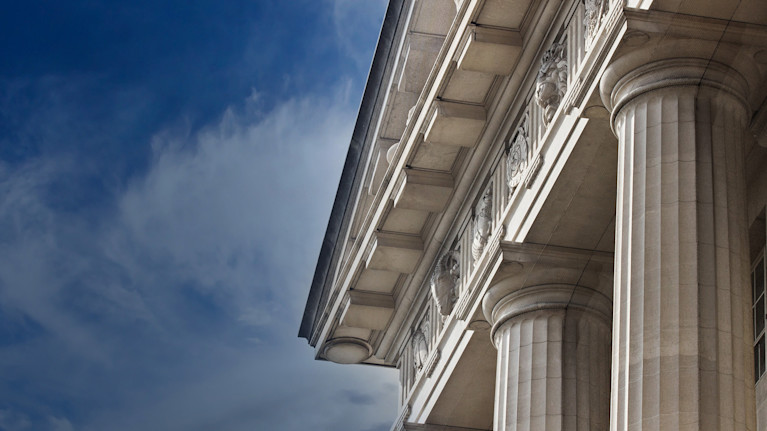 A large glass building facade