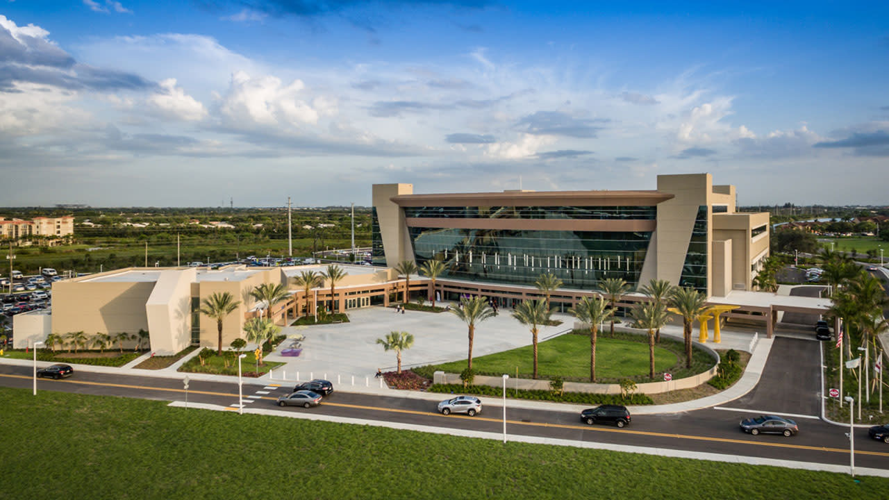 Aerial shot of a glass building