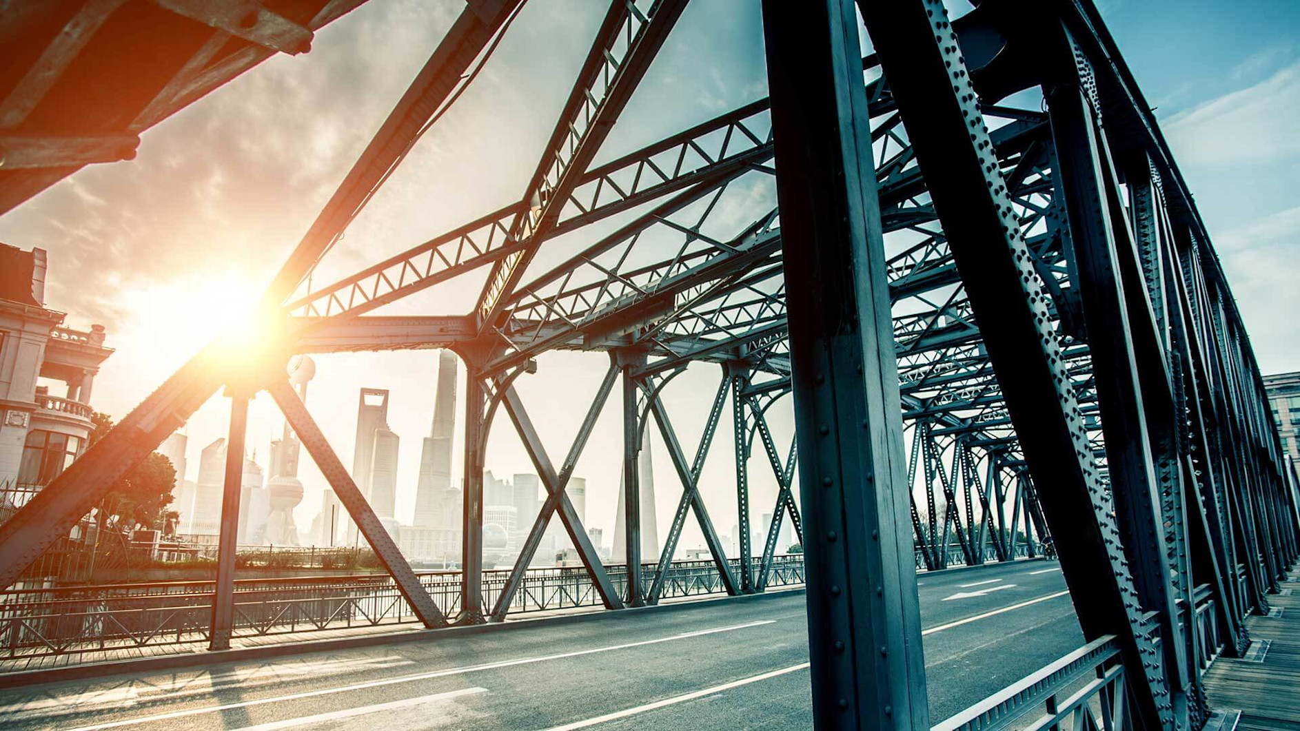 Sunset seen from a bridge