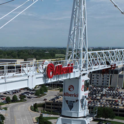 A crane with Alberici's logo on it