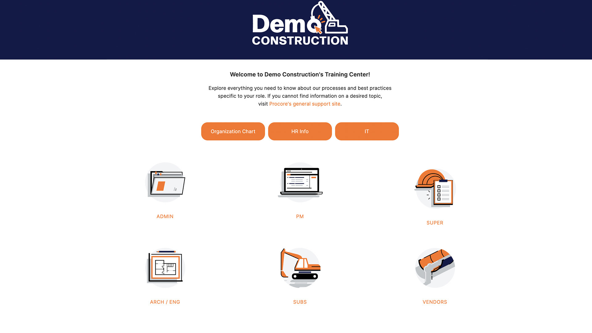 screen capture of procore training center built for a client