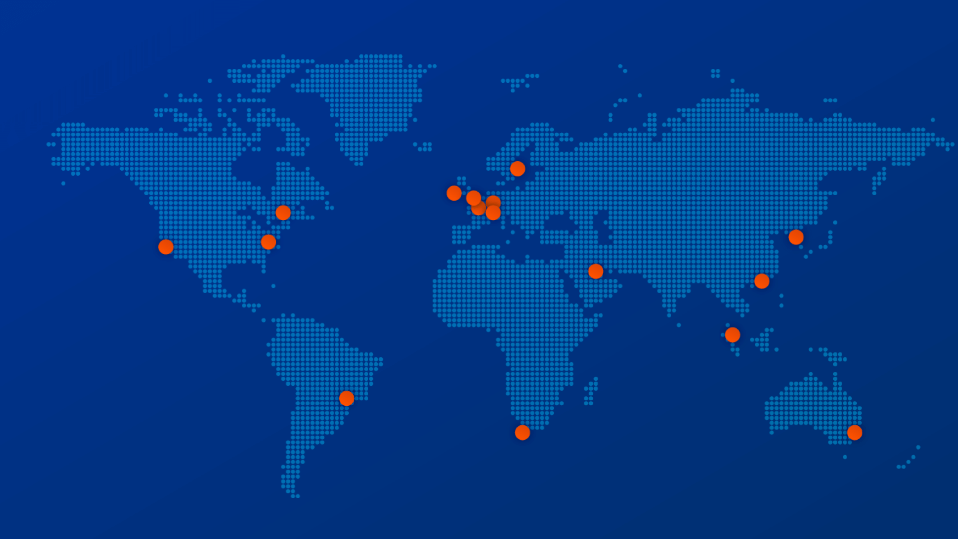 A world map with pin points in different countries