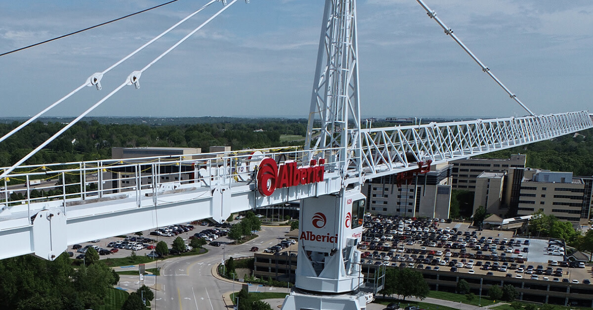 A crane with Alberici's logo on it