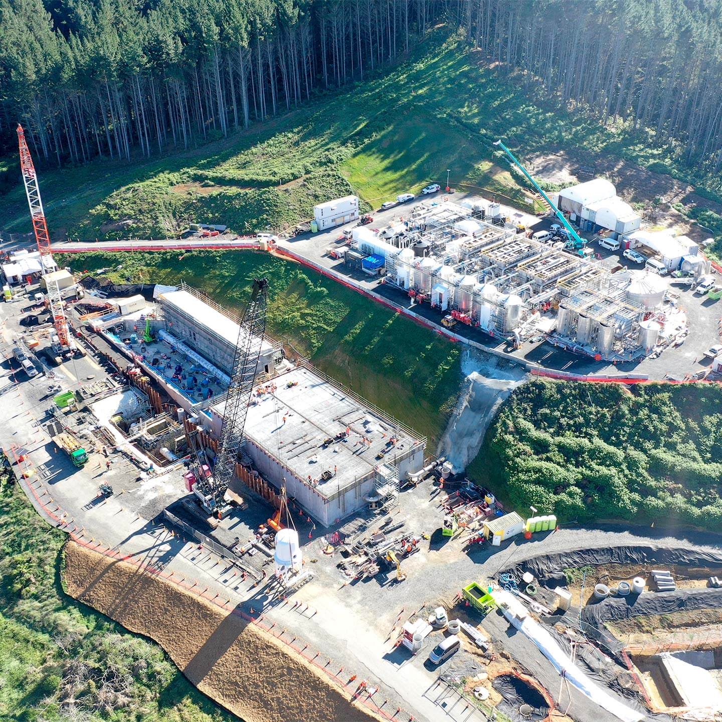 Aerial view of a construction site on the mountains
