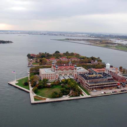 Aerial view of different buildings on the water