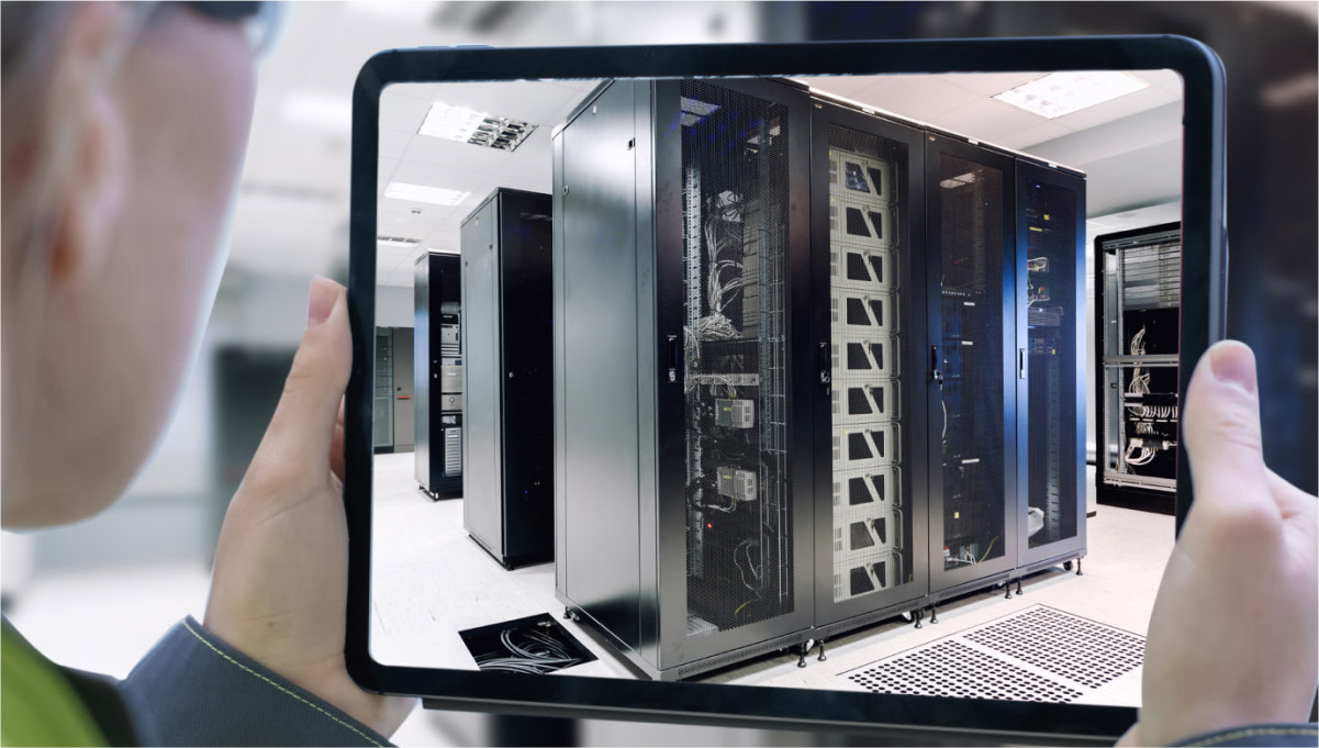 Contractors having a conversation on a data center