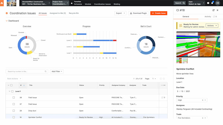 Procore Preconstruction product screen