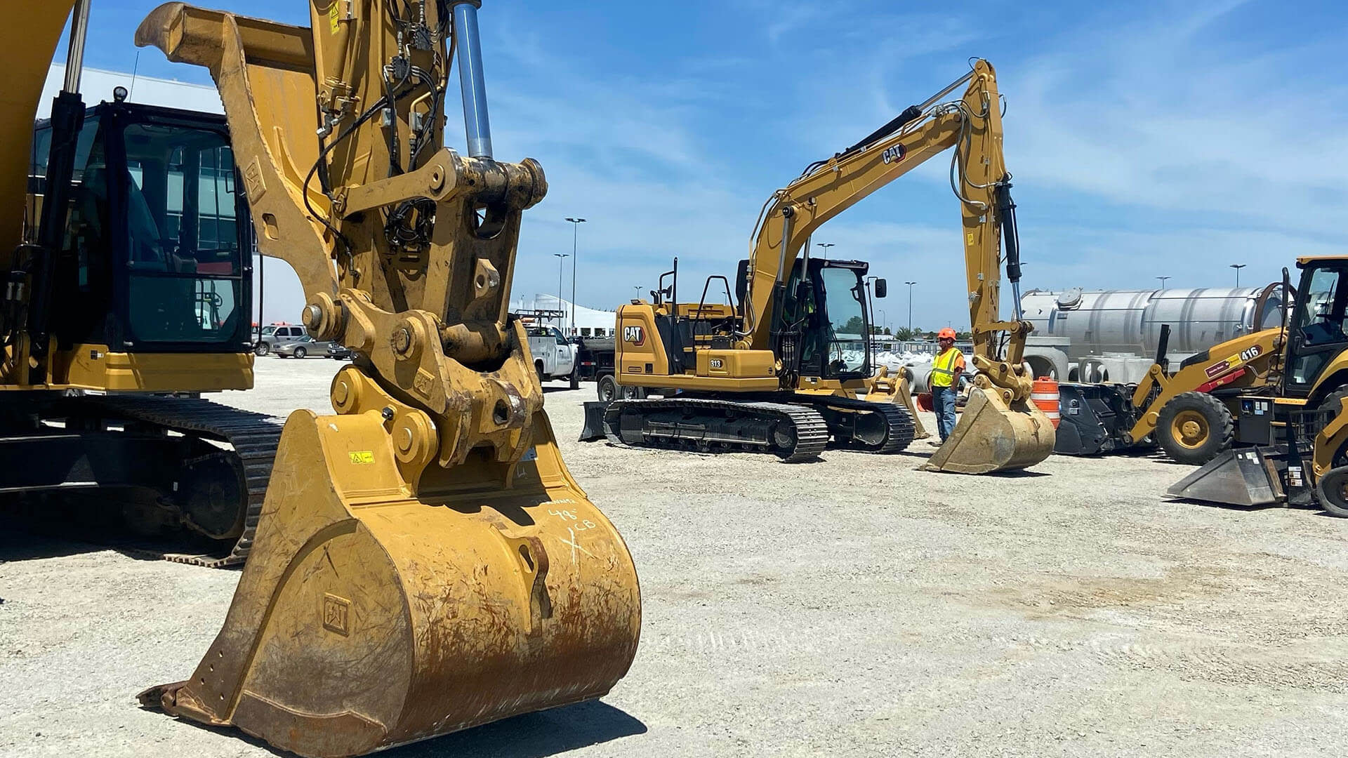 Excavators parked in a construction site